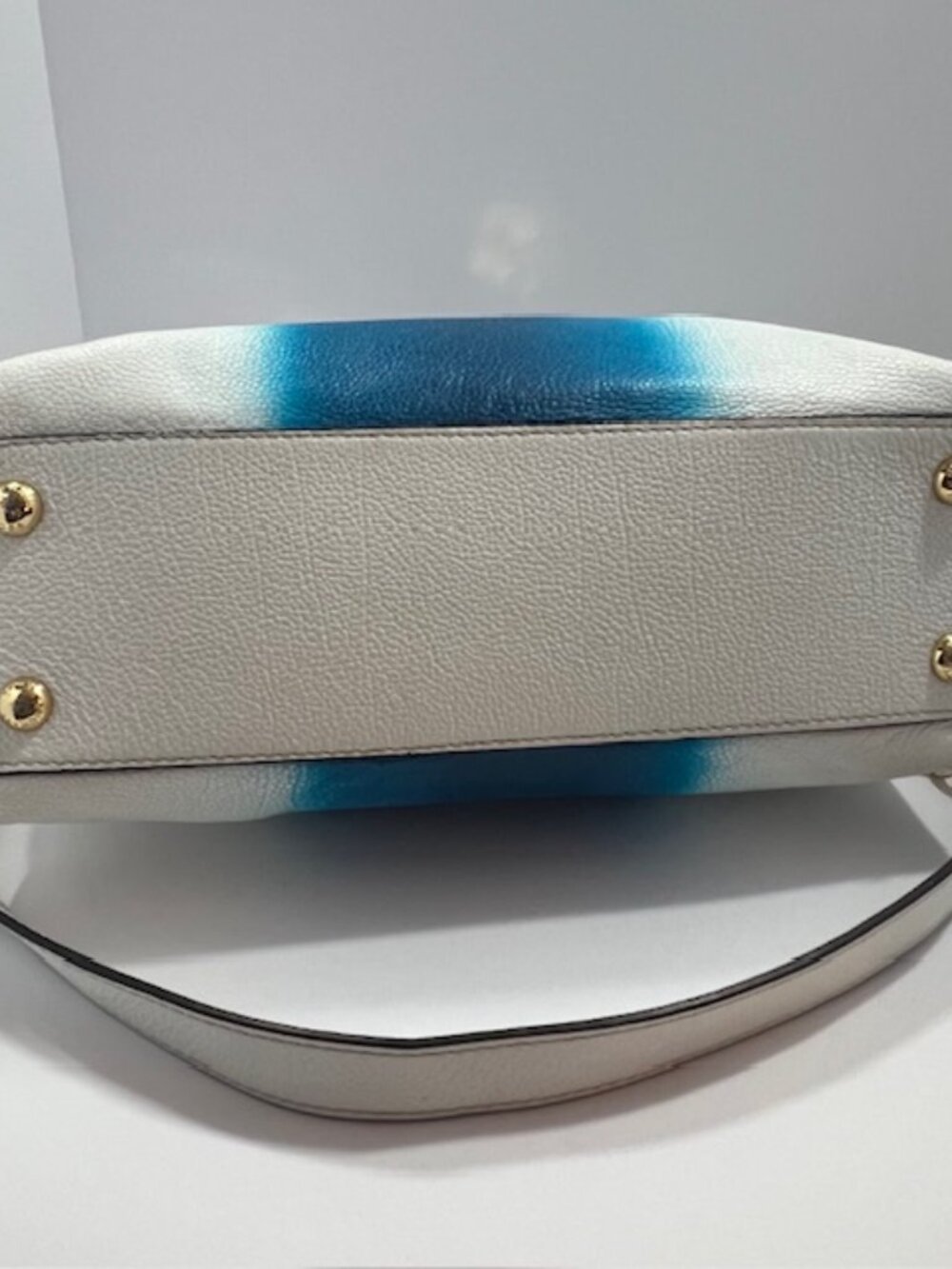 MICHAEL KORS HAMILTON EAST WEST WHITE/BLUE LOCK & KEY LEATHER SATCHEL MEDIUM EUC - Picture 8 of 15